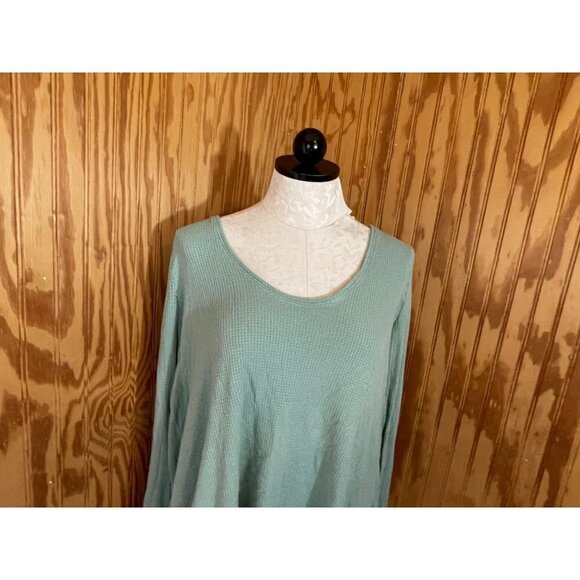 We The Free People Thermal Top Pullover Hi-Low Long Sleeve Knit Green Sz S - Picture 4 of 7